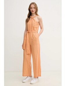 Ľanový overal Pepe Jeans Marais zelená farba, v výstrih