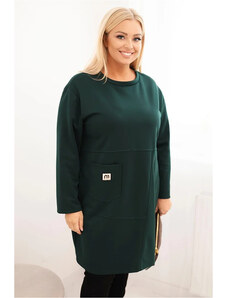K-Fashion Plus veľkosť dámske sukne maslo s vreckom a 3/4 rukávmi tmavo zelená