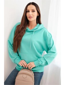 MladaModa Bavlnená mikina s kapucňou a klokankou HIT01 mentolová