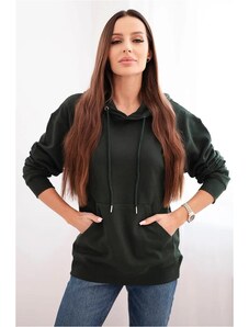 MladaModa Bavlnená mikina s kapucňou a klokankou HIT01 tmavozelená