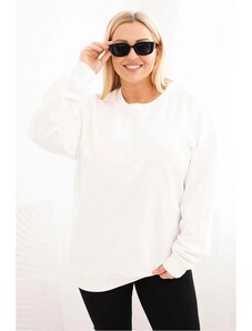 MladaModa Bavlnená oversize mikina s okrúhlym výstrihom model HIT04 biela