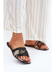 Boto Płaskie Klapki Damskie Z Ozdobną Klamrą Czarne Clariola