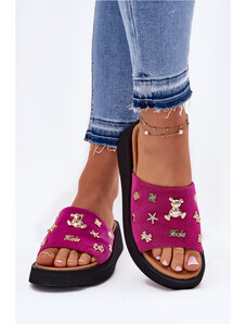 Zamszowe Klapki Damskie Z Przypinkami Vinceza 66741 Fuksja