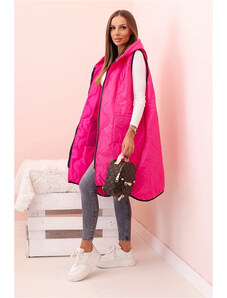 K-Fashion Dámske Plus veľkosť prešívaná vesta s kapucňou na zips ružová