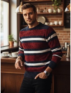 Dstreet Módny pásikovaný červený sveter na zimu