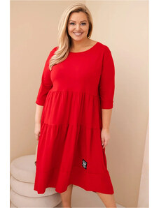 K-Fashion Dámske bavlnené šaty s volánmi a volánovými rukávmi v červenej farbe