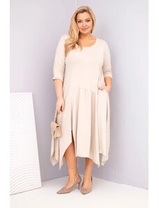 Kesi Dámska bavlnená sukňa Plus Size s asymetrickým lemom béžová