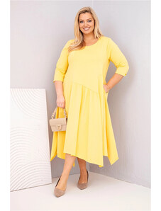 K-Fashion Dámske bavlnené šaty nadmernej veľkosti s asymetrickým lemom žltá