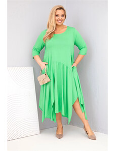 K-Fashion Dámske bavlnené šaty nadmernej veľkosti s asymetrickým lemom svetlozelené
