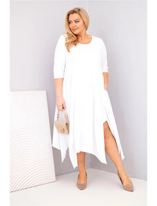 K-Fashion Dámska bavlnená sukňa s asymetrickým lemom v bielej farbe