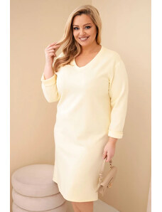 K-Fashion Dámske Plus veľkosť maslo V-neck šaty s rukávmi žltá