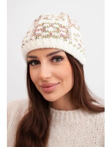 MladaModa Dámska čiapka s farebnou priadzou a hrubým úpletom K355 farba ecru+staroružová