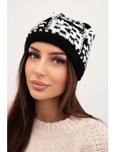 MladaModa Dámska čiapka s farebnou priadzou a hrubým úpletom K355 čierna+biela