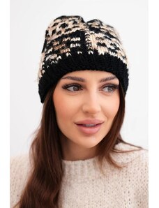 MladaModa Dámska čiapka s farebnou priadzou a hrubým úpletom K355 čierna+béžová