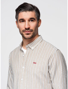 Ombre Men's cotton REGULAR FIT shirt with fine stripes - beige