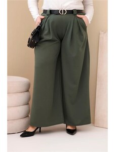 MladaModa Široké oversize nohavice z viskózy model 0054 farba khaki