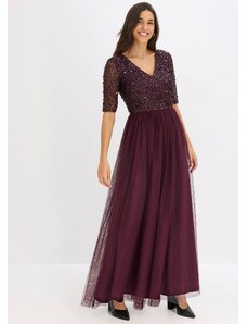 bonprix Večerné šaty z jemného tylu s flitrovanou výšivkou, farba hnedá