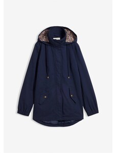 bonprix Prechodná bavlnená bunda s potlačenou kapucňou, farba modrá