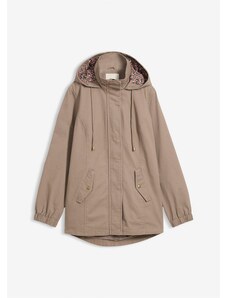 bonprix Prechodná bavlnená bunda s potlačenou kapucňou, farba hnedá