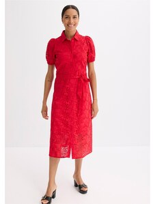 bonprix Košeľové šaty s dierkovanou výšivkou, z čistej bavlny, farba červená