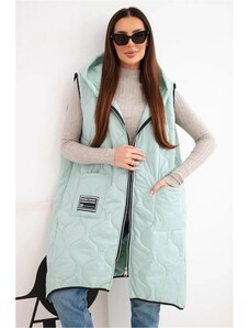 MladaModa Prešívaná oversize vesta s kapucňou a zipsom model 5393 mentolová