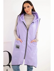MladaModa Prešívaná oversize vesta s kapucňou a zipsom model 5393 farba lila