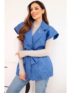 MladaModa Prešívaná vesta s opaskom a širokými klopami model 5696 kráľovská modrá