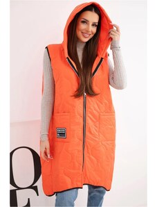 MladaModa Prešívaná oversize vesta s kapucňou a zipsom model 5393 oranžová