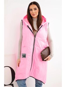 MladaModa Prešívaná oversize vesta s kapucňou a zipsom model 5393 svetlá ružová