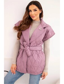 MladaModa Prešívaná vesta s opaskom a širokými klopami model 5696 staroružová
