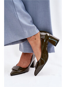 Boto Lakované lodičky na podpatku s ozdobou tmavě zelené Isoline