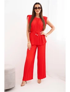 Kesi Dámska plisovaná súprava z viskózy s viazanou blúzkou a širokými nohavicami žltá