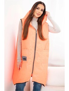 MladaModa Prešívaná oversize vesta s kapucňou a zipsom model 5393 neónovo oranžová