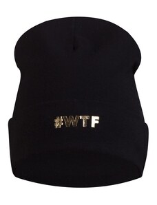 Kamea Čierna bavlnená dámska čiapka s nápisom „WTF“ Lucy, Farba čierna