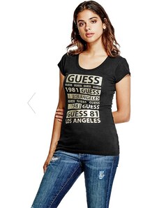 GUESS tričko Macie Glitter Logo tee čierne, 43433350310-XS