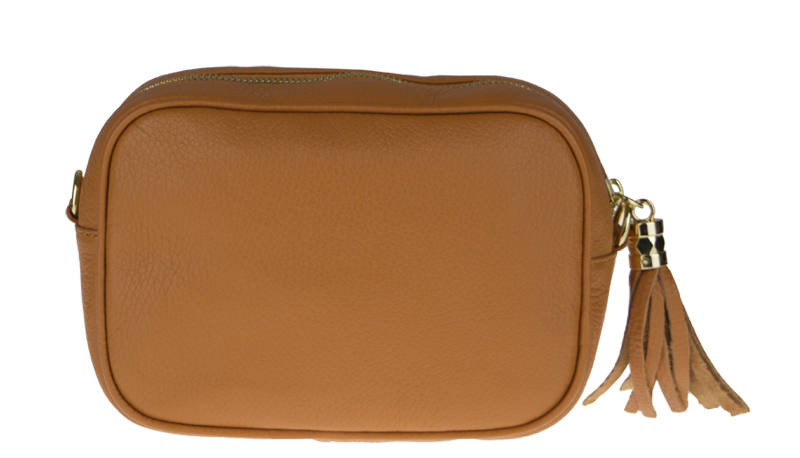 Camel kožená talianska crossbody kabelka Bala Camel s prídavným pruhom IV NovaKabelka.sk