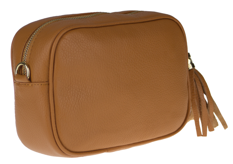 Camel kožená talianska crossbody kabelka Bala Camel s prídavným pruhom IV NovaKabelka.sk