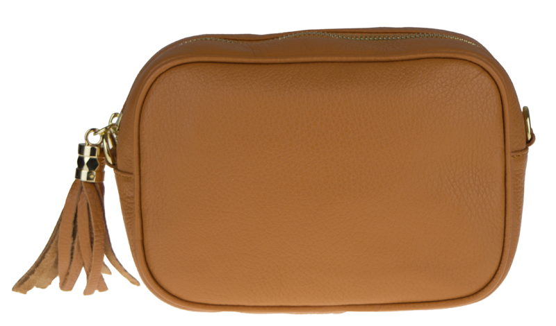 Camel kožená talianska crossbody kabelka Bala Camel s prídavným pruhom IV NovaKabelka.sk