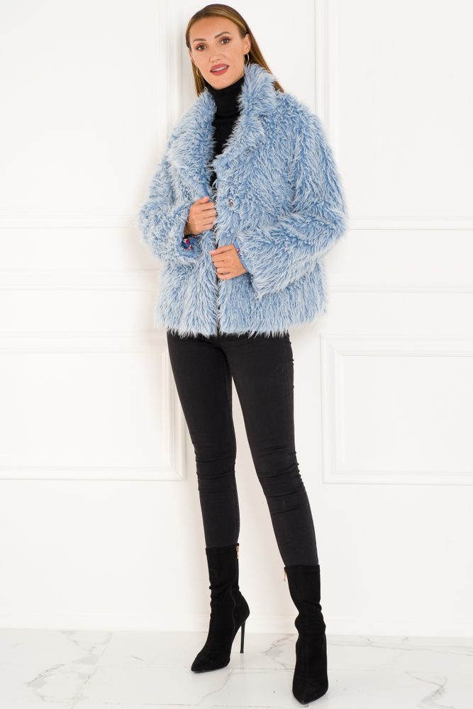 Glamorous by Glam Dámsky krátky kabát yetti - svetlomodrý