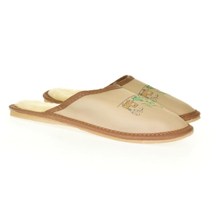 JOHN-C Detské hnedé kožené papuče VLÁČIK