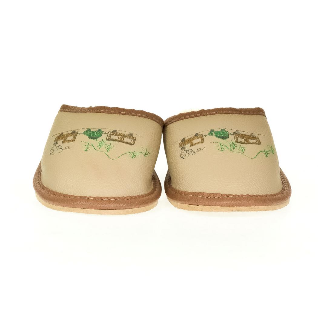 JOHN-C Detské hnedé kožené papuče VLÁČIK