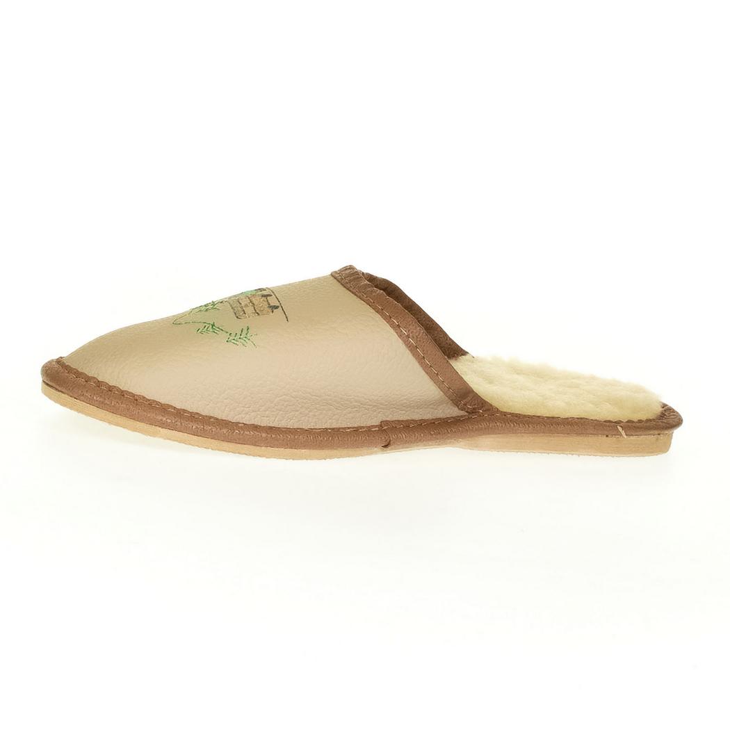 JOHN-C Detské hnedé kožené papuče VLÁČIK