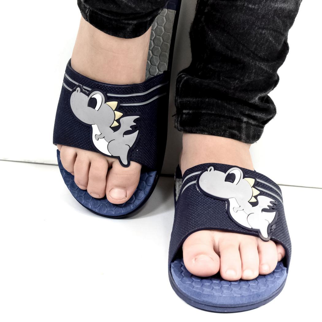 JOHN-C Detské modro-sivé šľapky DINO