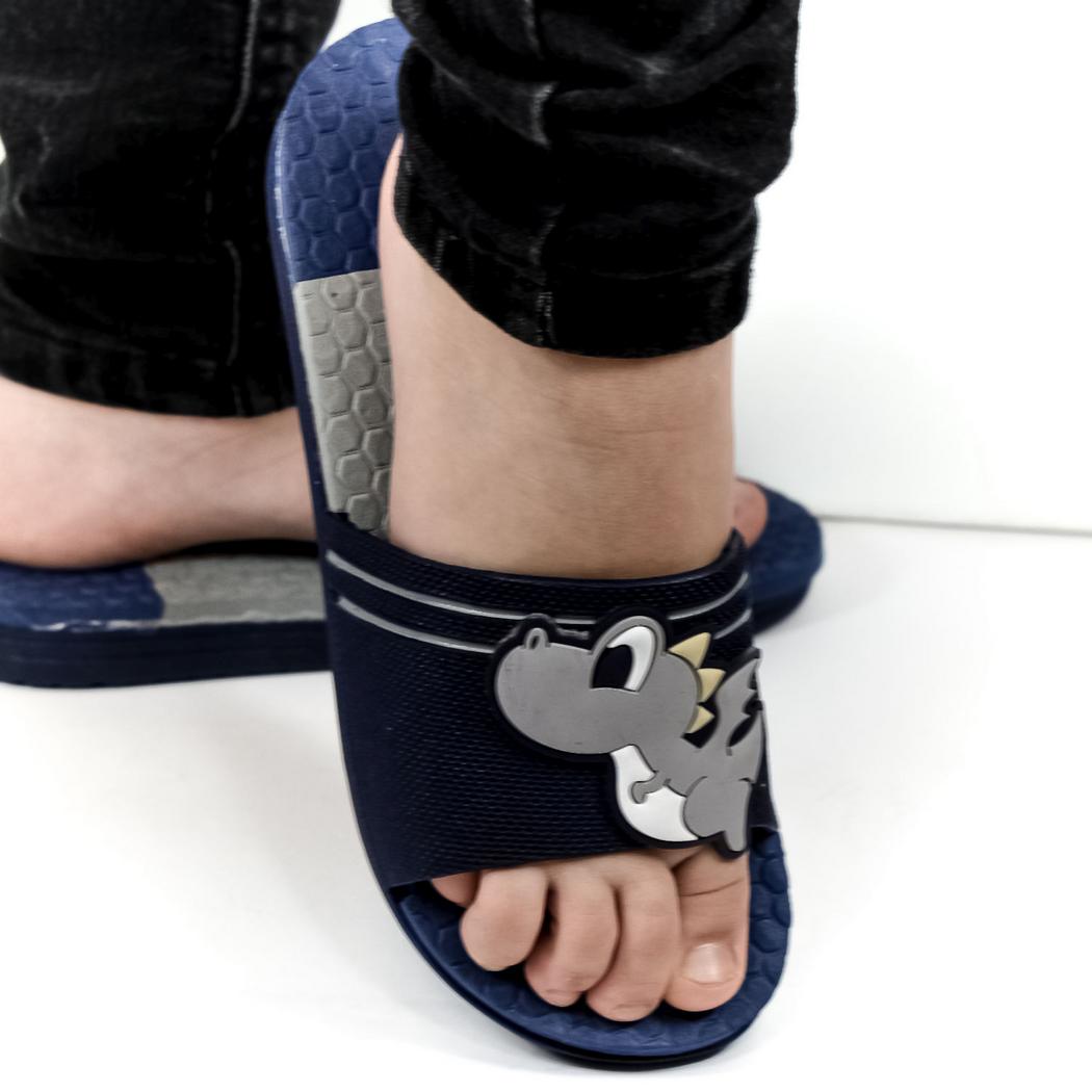 JOHN-C Detské modro-sivé šľapky DINO