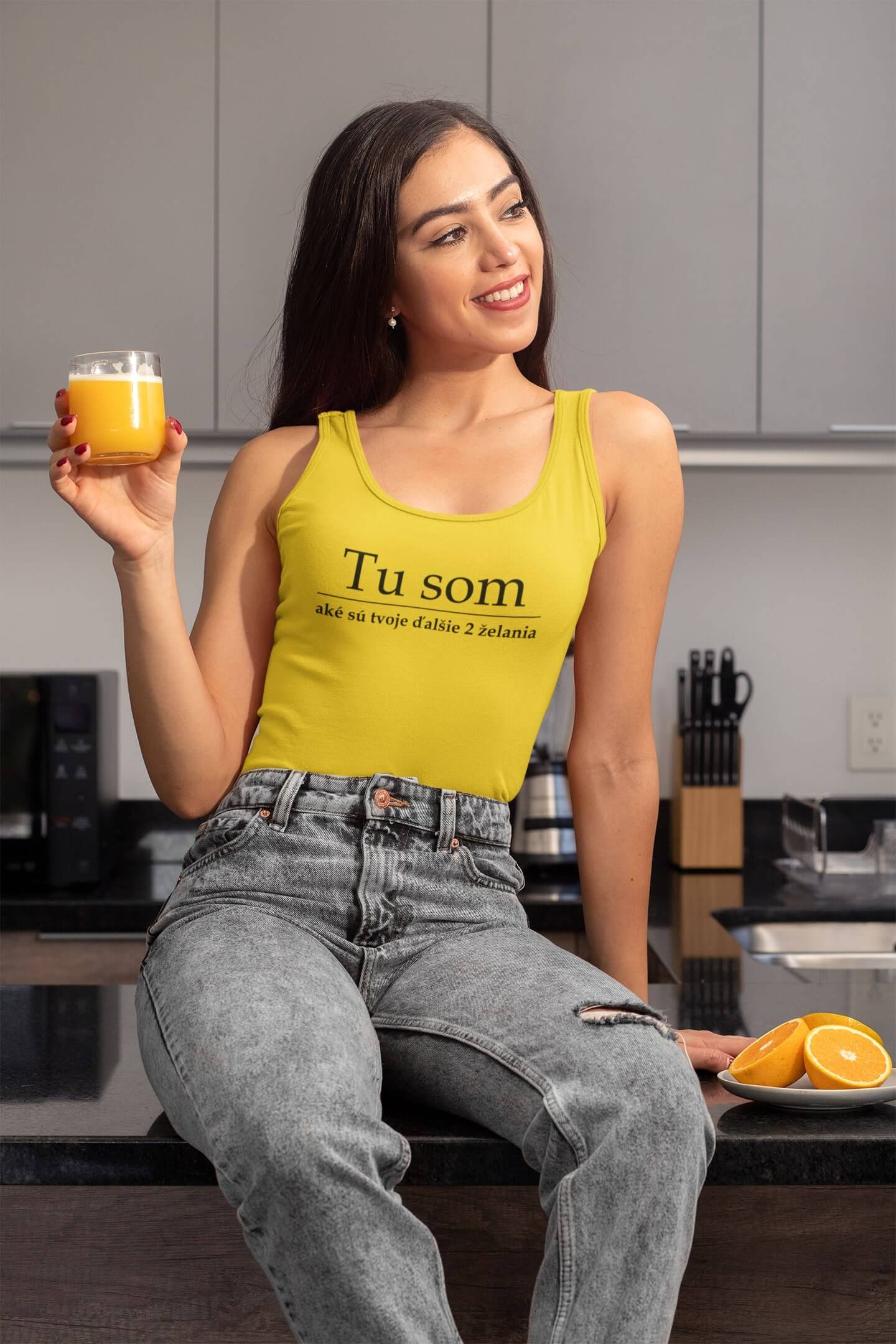 MMO Dámske tielko Tu som Vyberte farbu: Žltá, Vyberte veľkosť: XS