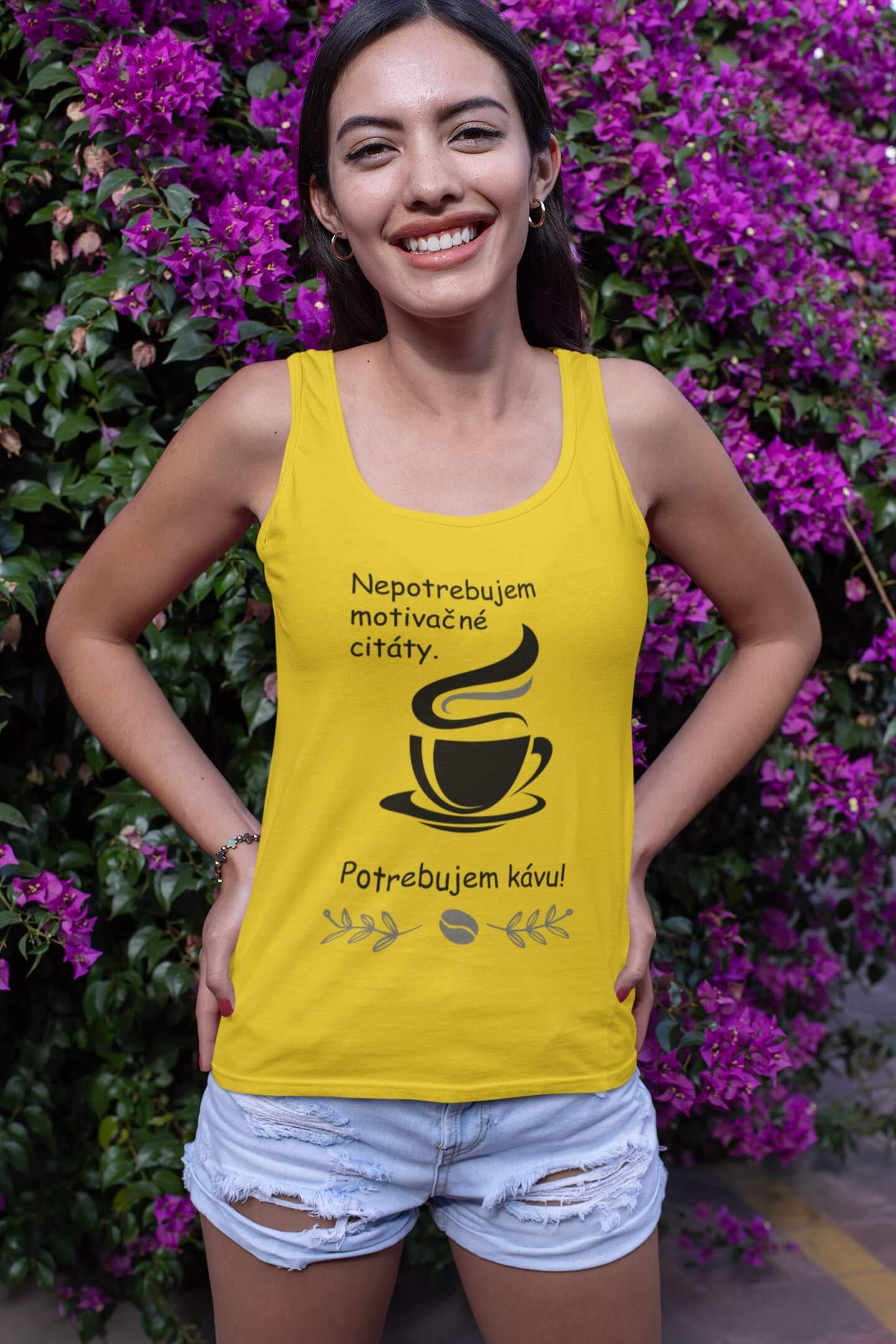 MMO Dámske tielko Potrebujem kávu Vyberte farbu: Žltá, Vyberte veľkosť: XS