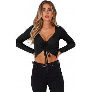 NEBBIA - Honey Bunny crop top s dlhým rukávom 821 (black) 