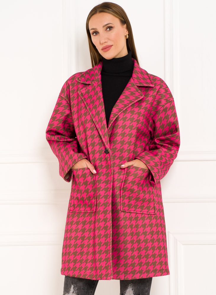 Glamorous by Glam Dámsky oversize kabát pepito vzor fuchsiový