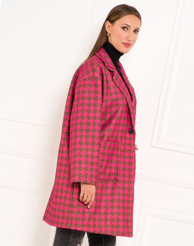 Glamorous by Glam Dámsky oversize kabát pepito vzor fuchsiový