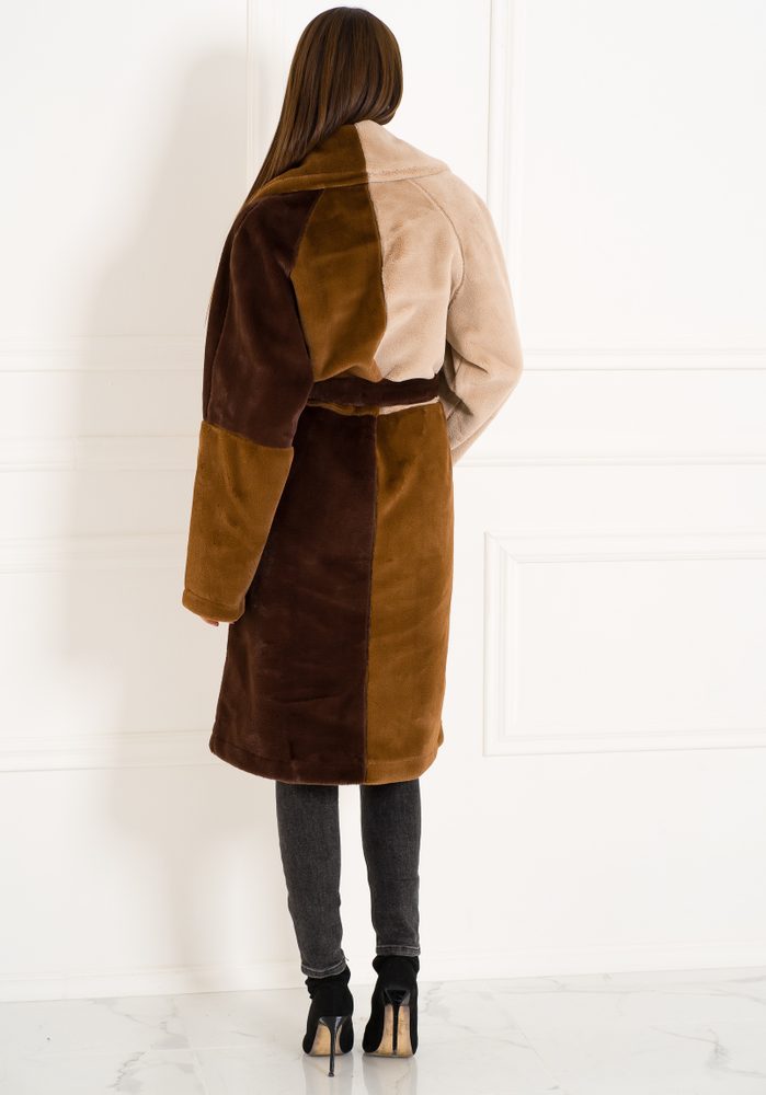 Due Linee Dámsky obojstranný kabát tricolor hnedá